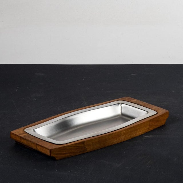 Wood Steel and Wood Tray from Viners of Sheffield, England, 1980s For Sale - Image 7 of 7