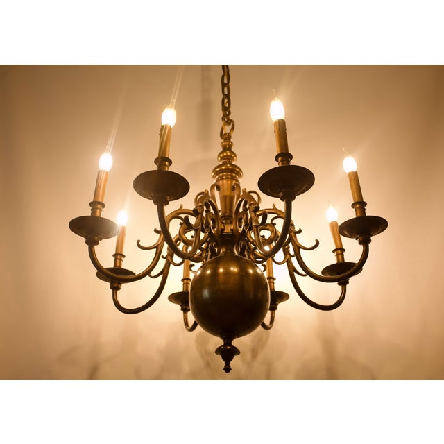 Gray Antique 19th Century Dutch Bronze Chandelier with Eight Arms For Sale - Image 8 of 9