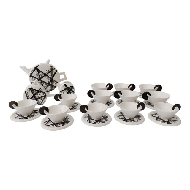 Black and White Ceramic Tea and Coffee Service for 6 from MAS, 1990s, Set of 17 For Sale