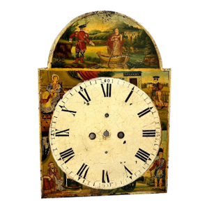 Outstanding Large Antique Victorian Hand Painted Scottish or Welsh Folklore Motif Grandfather Clock Dial - Mid 1800s