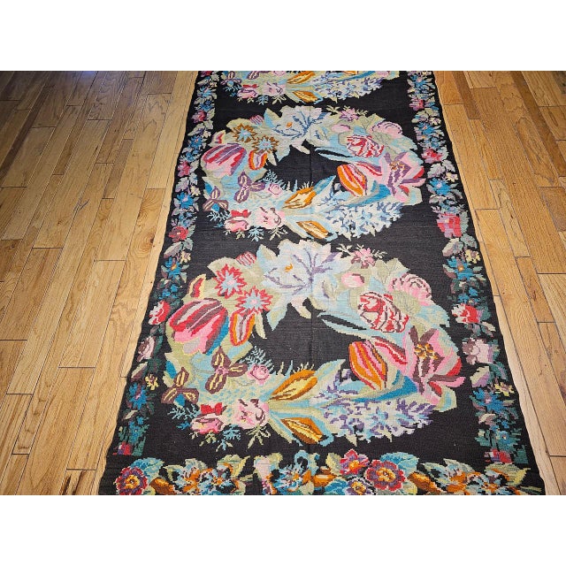 Vintage Caucasian Karabagh Kilim, Floral Wreaths Pattern, Handwoven Wool, 6' x 13' For Sale In Chicago - Image 6 of 13
