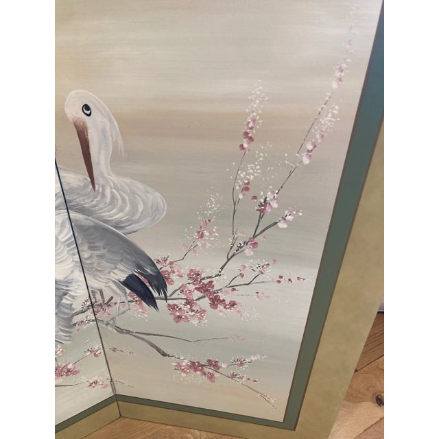 Mid 20th Century Japanese Style Screen Hand Painted by Lucien Leinfelder For Sale - Image 9 of 11