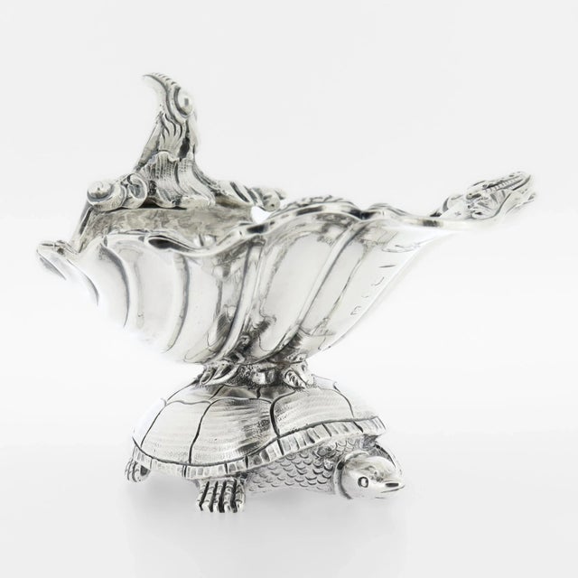 Antique Georgian Armorial Sterling Silver Turtle & Shell Sweetmeat / Salt Cellar For Sale - Image 4 of 14
