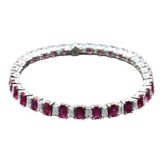 13.54 Ct Natural Ruby & Diamond Tennis Bracelet For Sale