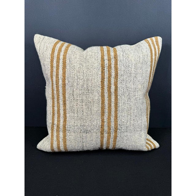 Turkish Hemp Pillow Cushion Natural Beige Yellow Pillow Cushion Cover 20"x20" For Sale - Image 4 of 4