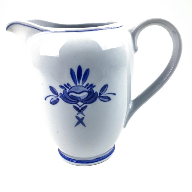 Shabby Chic Arabia Blue Rose Pattern Vintage Pitcher or Vase For Sale - Image 3 of 12