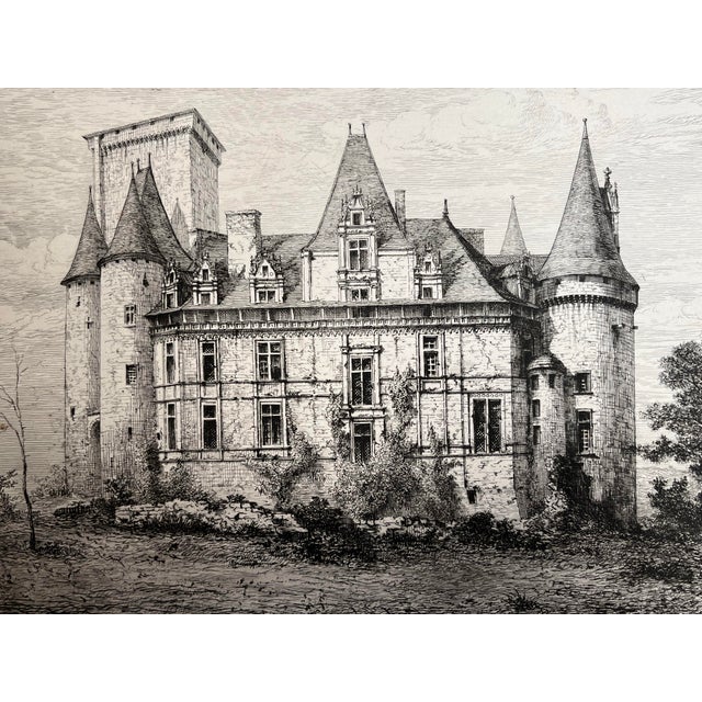 French Antique French Etching of Château De Rochecotte. 1870 by E. Sadaux. For Sale - Image 3 of 7
