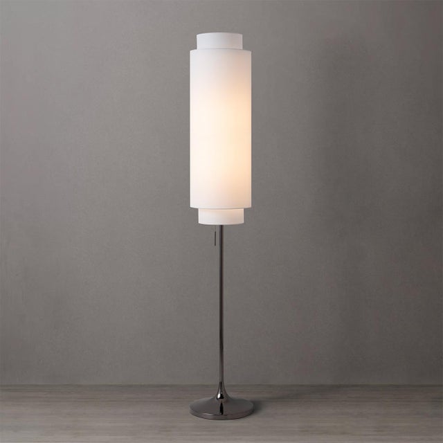 Not Yet Made - Made To Order Lollipop Floor Lamp - Black Nickel, White Linen Double Shade, on/Off Pull Chain For Sale - Image 5 of 16