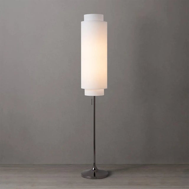 2020s Nova of California Mid Century Lollipop Floor Lamp, 1960s - Black Nickel, White Linen Double Shade, on/Off Pull Chain For Sale - Image 5 of 16