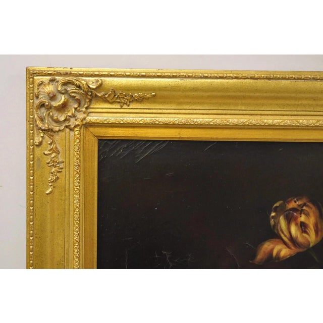Late 20th Century Large French 58 X 70 Gold Frame Still Life Oil Painting With Bouquet of Flowers For Sale - Image 4 of 12