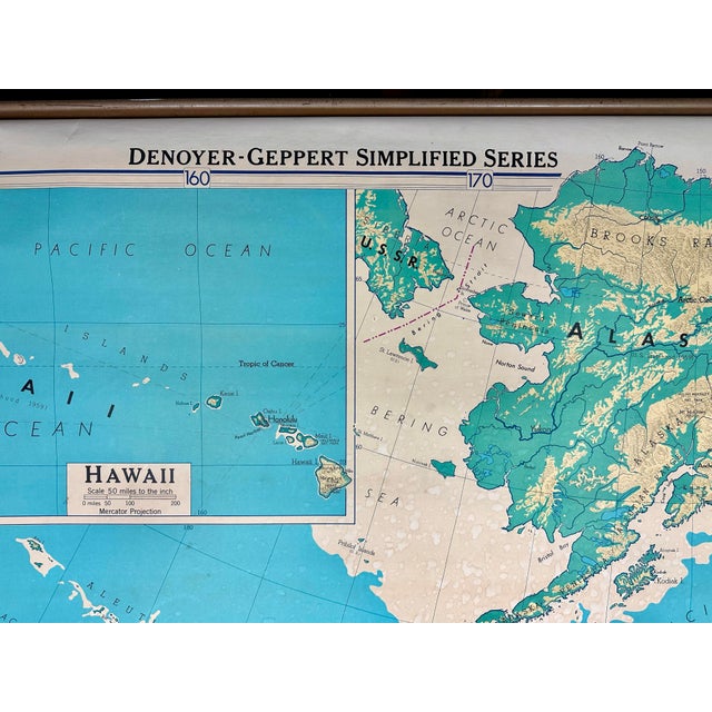 Blue Vintage 1960’s United States School Wall Map by Denoyer-Geppert For Sale - Image 8 of 12