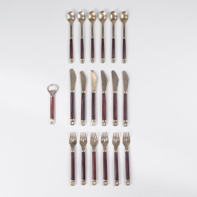 Modern Brass and Wood Cutlery Set by Carl Cohr, 1960s, Set of 19 For Sale - Image 12 of 12