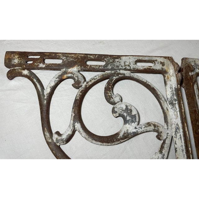 Large Pair Antique Cast Iron Architectural Salvage Wall Corbels Bracket Sconce For Sale - Image 11 of 13
