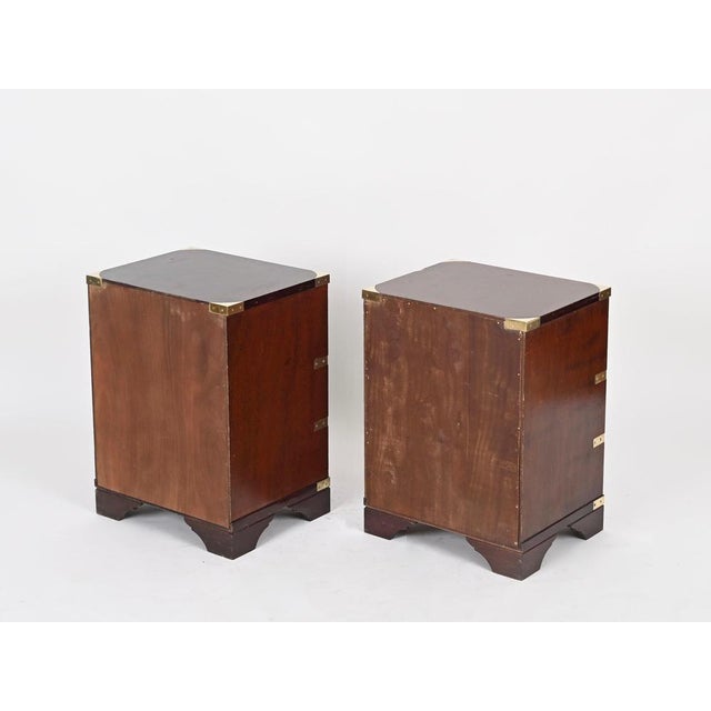 Campaign Style Nightstands in Wood and Brass, 1950, Set of 2 For Sale - Image 14 of 15