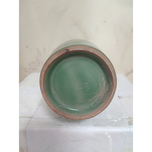 Celadon Chinese Ceramic Vase Longquan Ware Celadon Vase Hand Carved Double Dragon Ears For Sale - Image 8 of 11
