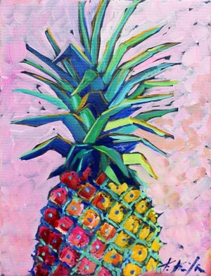 Pineapple Pink - Contemporary Original Fauvist Fruit Still Life Acrylic Painting by Kathleen Keifer
