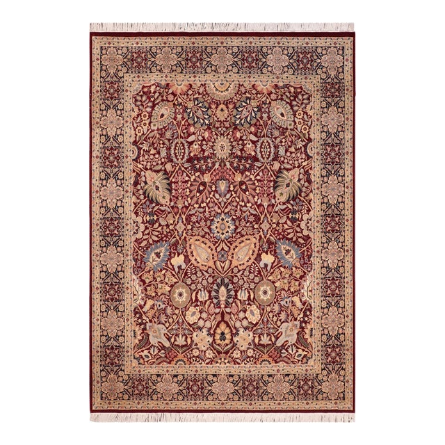 Traditional Shahid Pak-Persian Red/Blue Wool Rug - 8'1'' X 10'2'' For Sale