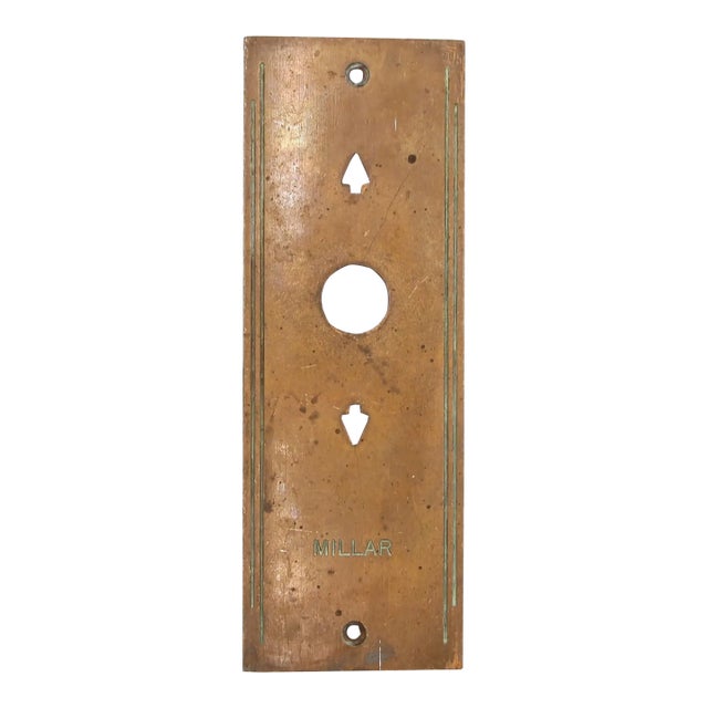 Vintage Art Deco Brass Millar Arrow Elevator Button Plate For Sale