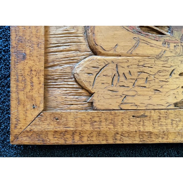 Cabin Early Wood Hand Carved Plaque - A Indigenous Man in a Canoe, Wall Art For Sale - Image 3 of 7