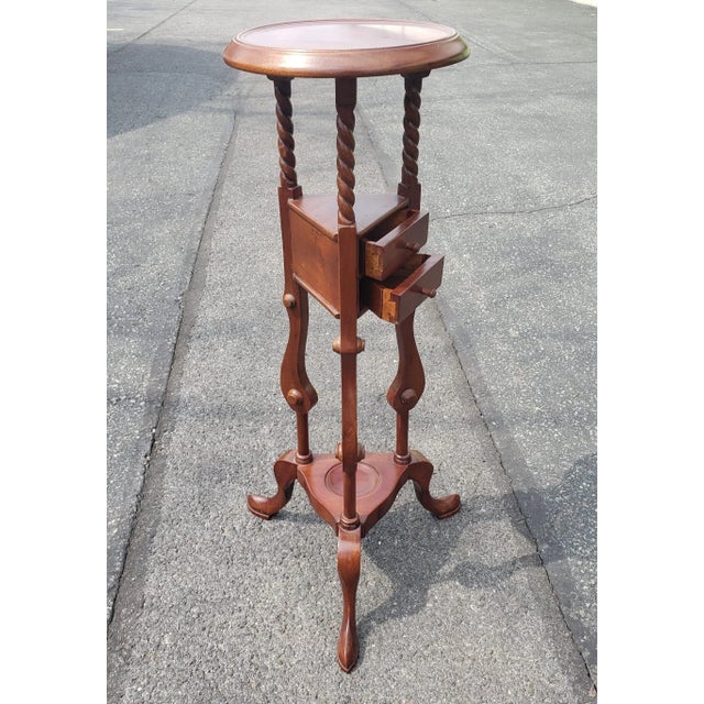 Victorian Style Mahogany Two-Drawer Barley Twist Pedestal or Plant Stand For Sale - Image 4 of 7