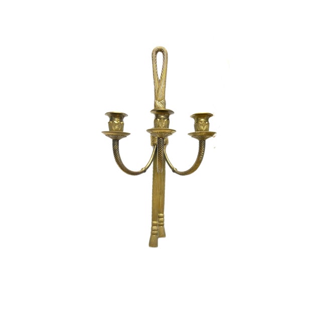 French Pair of 19th Century Louis XVI Style Knot & Tassel Appliqué Wall Candle Sconces For Sale - Image 3 of 8