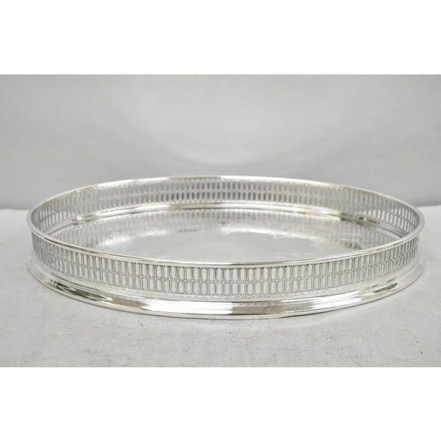 Vintage William Adams WA Italy Silver Plated Oval Raised Gallery Bar Serving Tray with Scroll Work Design Center. Circa...