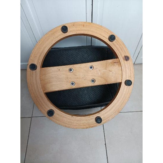 Black Leather Footstool Wood Style: Traditional Color: Black Dimensions: 24 1/2" W x 14" H x 19" D x seat to floor 16 3/4" H