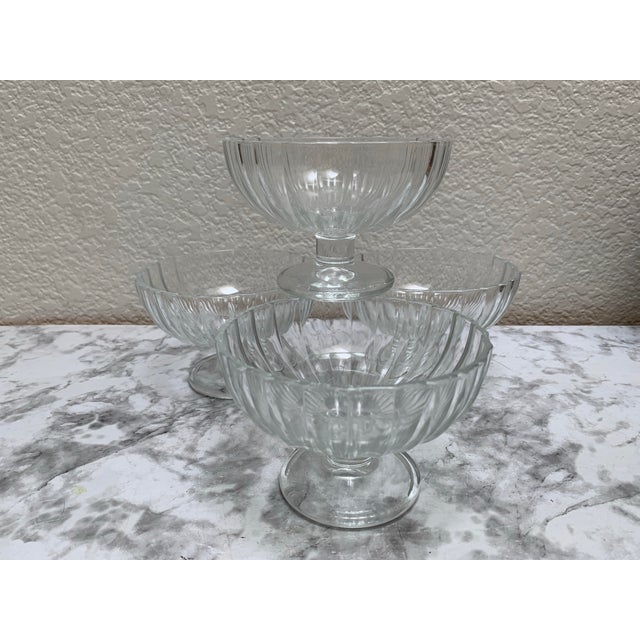 Glass Vintage Scalloped Glass Dessert Pedestal Bowls, Set of Four For Sale - Image 7 of 8