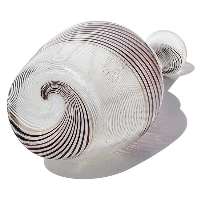 Glass Vintage Dino Martens Murano Black White Aventurine Swirl Ribbons Italian Art Glass Flower Vase For Sale - Image 7 of 9