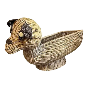 Vintage Brown Woven Wicker Dog or Puppy Basket