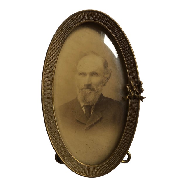 Late 20th Century Gentleman’s Photograph Portrait in Antique Oval Easel Frame For Sale