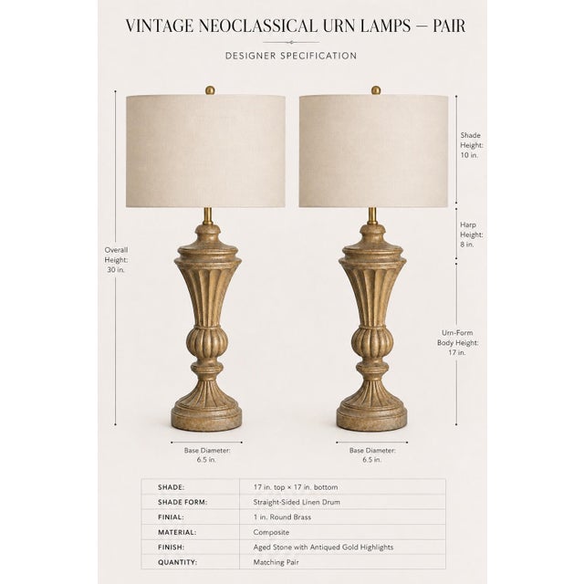 Hollywood Regency Vintage Neoclassical Fluted Urn Table Lamps With Linen Drum Shades - a Pair For Sale - Image 3 of 5