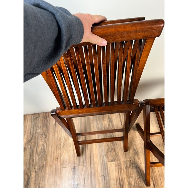 Pair Vintage Mid-Century Modern Style Teak Folding Chairs For Sale - Image 9 of 10