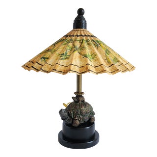 Vintage Frederick Cooper Turtle Lamp With Asian Style Shade For Sale