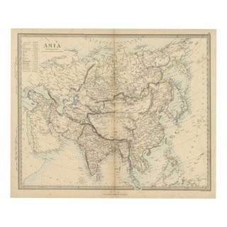 Antique Map of Asia with Population Table of the Asiatic States, 1858 For Sale