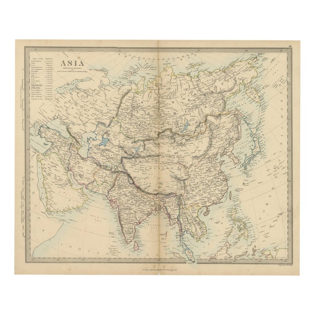 Antique Map of Asia with Population Table of the Asiatic States, 1858 For Sale