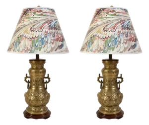 Pair of Bronze Urn Chinoiserie Table Lamps