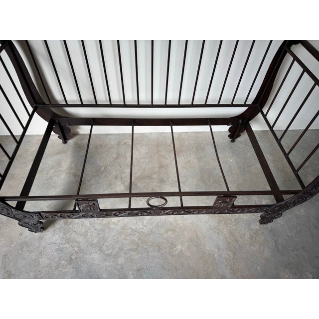 Brown Ernest Hemingway " the Bull " Iron and Leather Sofa by Thomasville/ Sold For Sale - Image 8 of 12