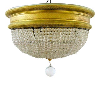 19th Century French Restored Round Crystal Prism Three Light Flush Mount Ceiling For Sale