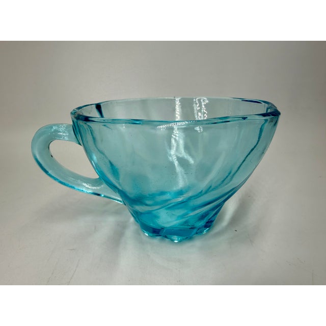 Hazel Atlas Capris Snack Set for Six 1960s Turquoise Colored Glass in Shell Theme For Sale - Image 10 of 11