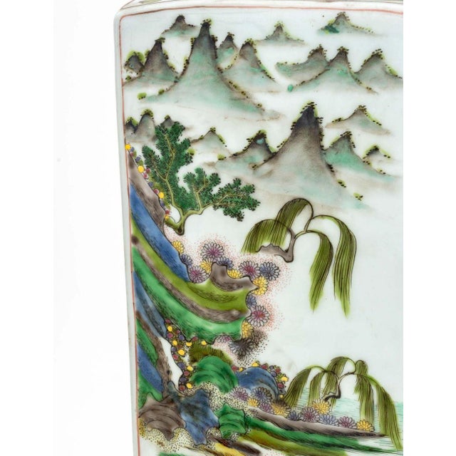 Chinese Famille Verte Square Covered Vases, 2 For Sale - Image 10 of 15
