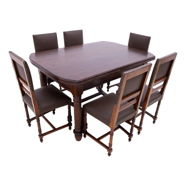 Antique Table with Chairs, 1880, Set of 7 For Sale