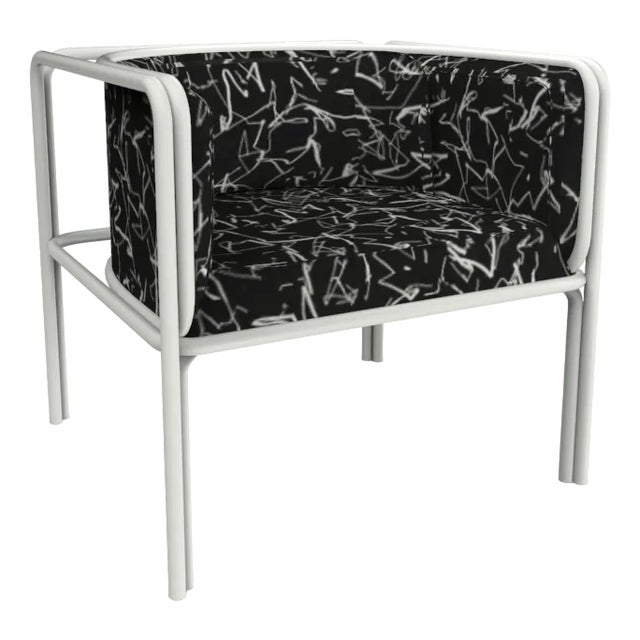 Collector Az1 Armchair Scribble Noir Fabric and White Lacquered Metal by Francesco Zonca For Sale