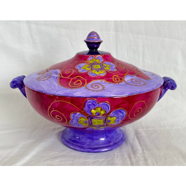 STUNNING One-of-a-kind whimsical lidded porcelain tureen signed by the creative French artist, Soizick de la Brugiere...