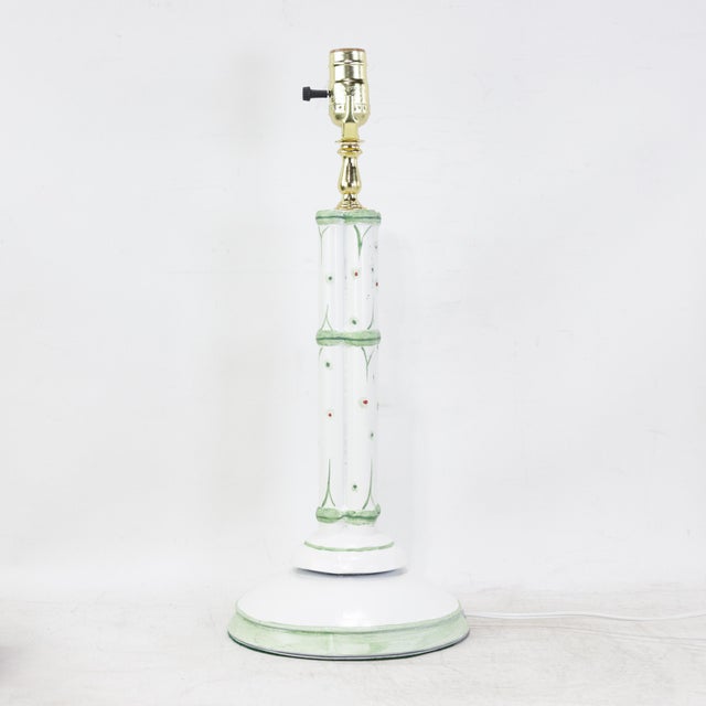 Early 21st Century Vintage Hand-Painted White and Green Faux Bamboo Table Lamps - a Pair For Sale - Image 5 of 10