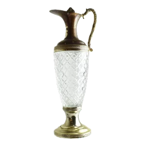 Vintage Victorian Italian Silver Plated Diamond Cut Pattern Glass Wine Decanter Claret Jug
