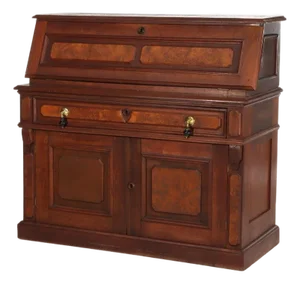 Antique Walnut & Burl Drop Front Desk With Teardrop Pulls C1880