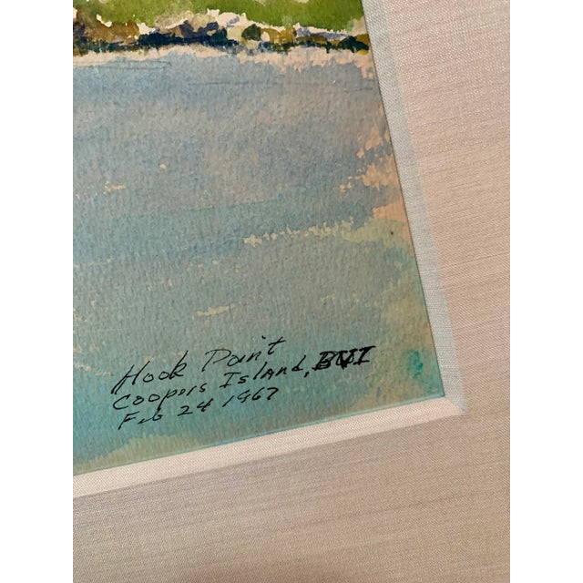 Original H. C. Pihl 1967 Watercolor of Hook Point, Cooper’s Island, British Virgin Islands, Framed With Museum Conservation Glass For Sale - Image 4 of 11