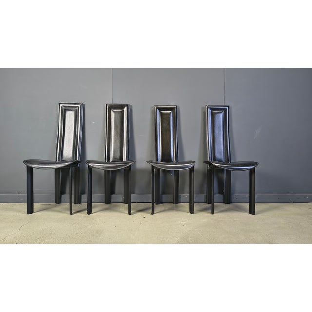 Vintage Black Leather Dining Chairs, 1980s, Set of 4 For Sale - Image 9 of 16