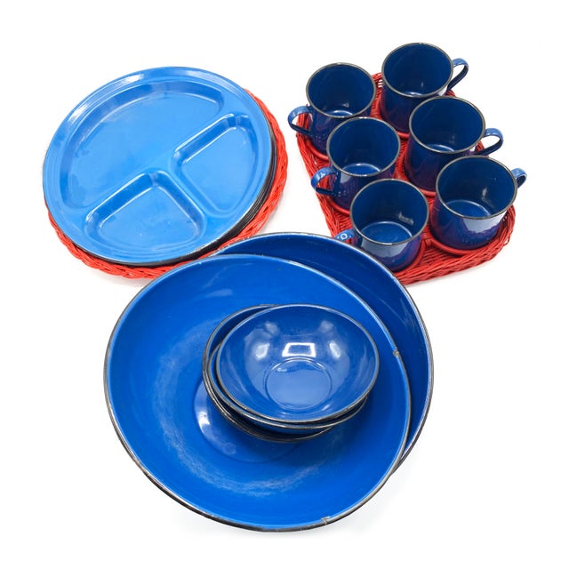 MidCentury Modern Blue Enamelware Dinnerware Set 22 Pieces Chairish
